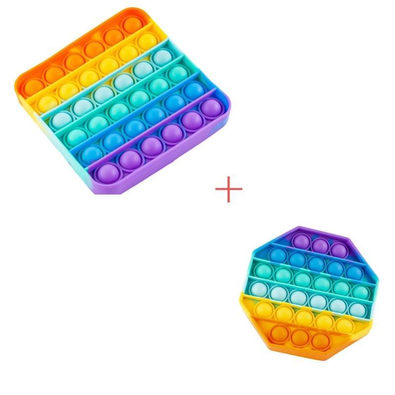 Набор 2 в 1: игрушка антистресс Sibelly Pop It Rainbow Квадрат + Rainbow Восьмиугольник